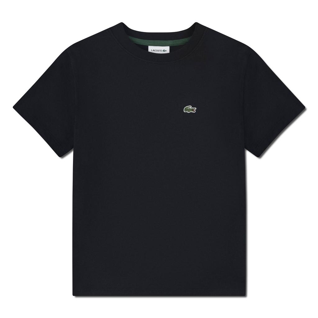 Zwarte jongens Lacoste T-shirt van katoen met effen, korte mouwen en ronde hals