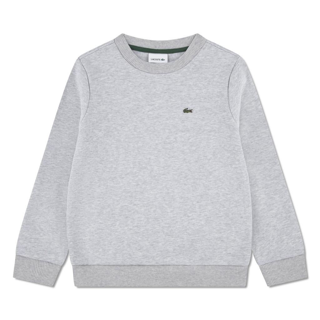 Grijze jongens Lacoste sweater van katoen met effen, lange mouwen en geribde boorden
