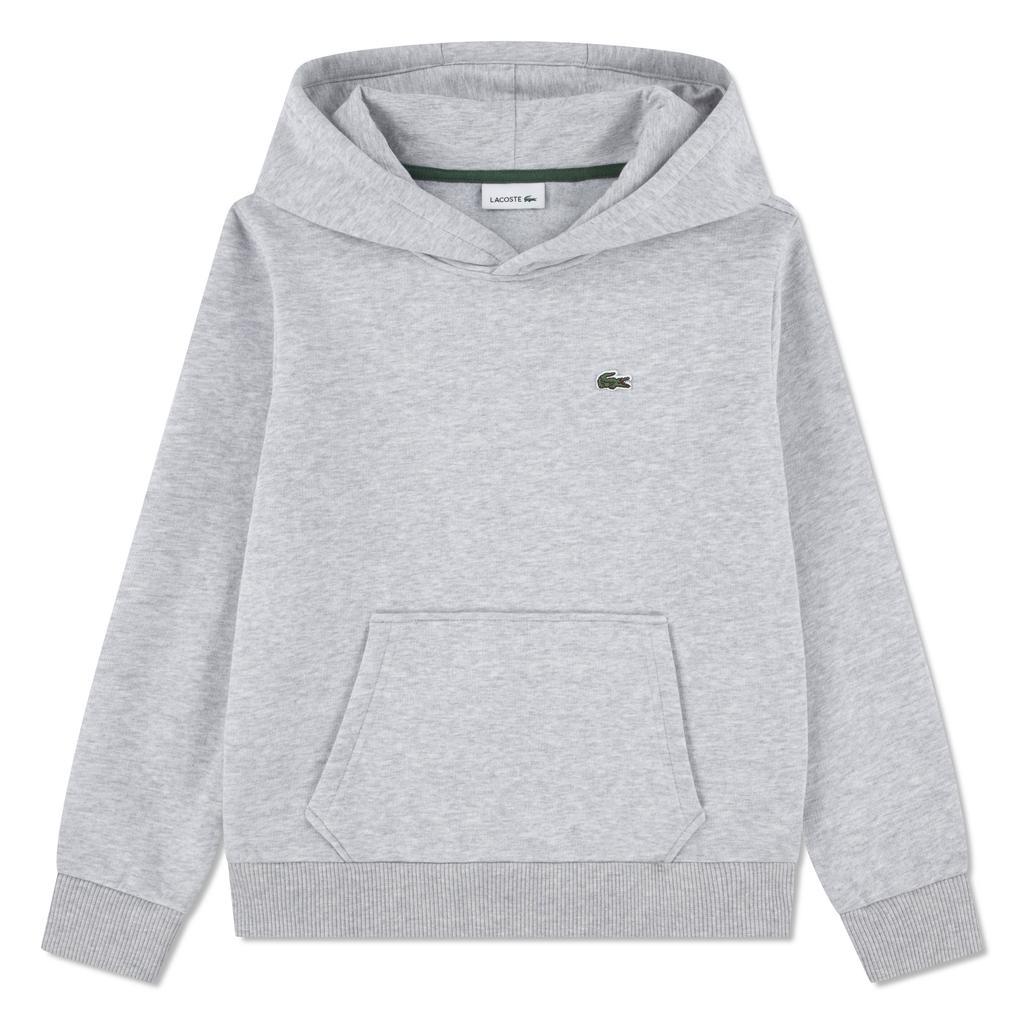 Grijze jongens Lacoste hoodie van sweat materiaal met effen, lange mouwen en capuchon