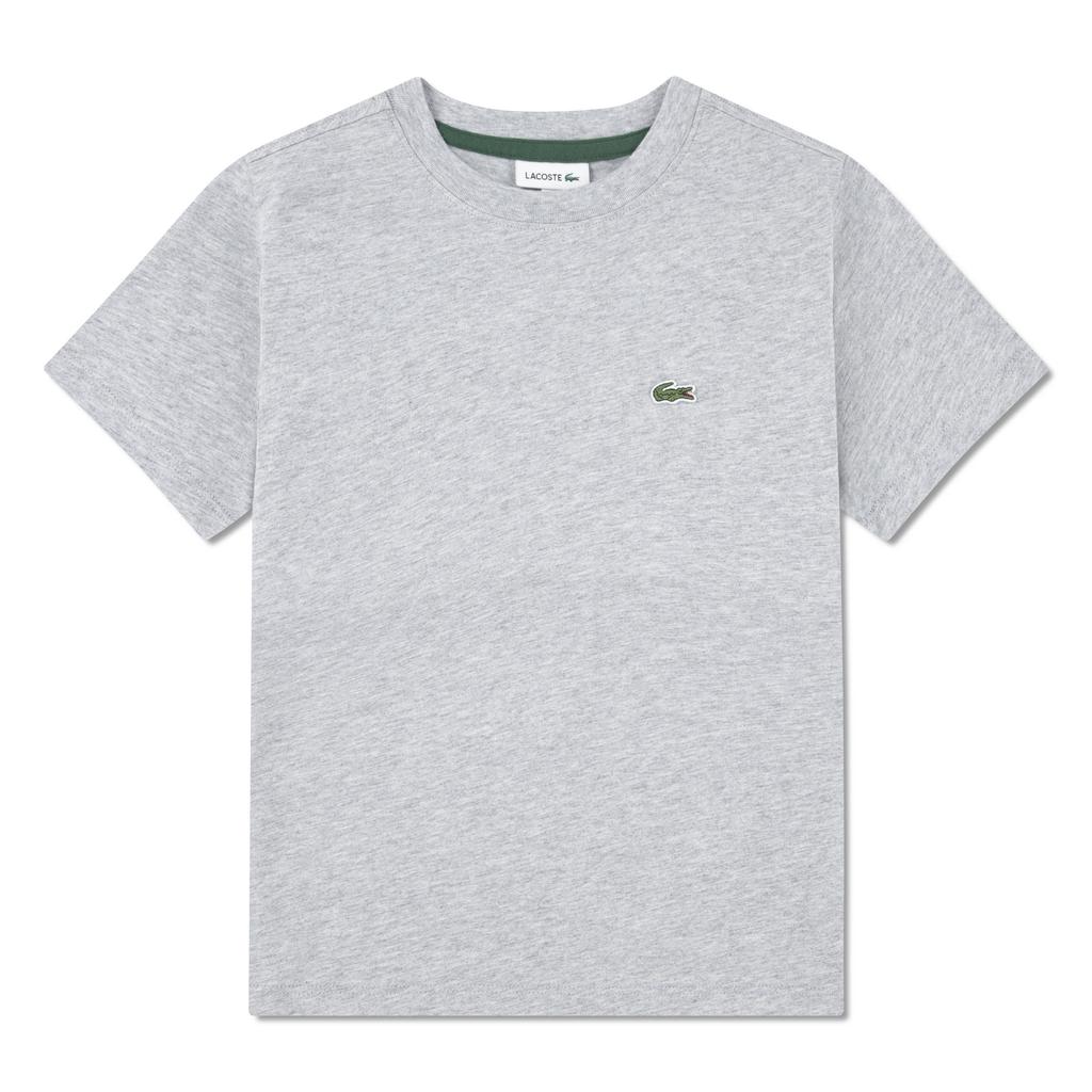 Grijze jongens Lacoste T-shirt van katoen met effen, korte mouwen en ronde hals