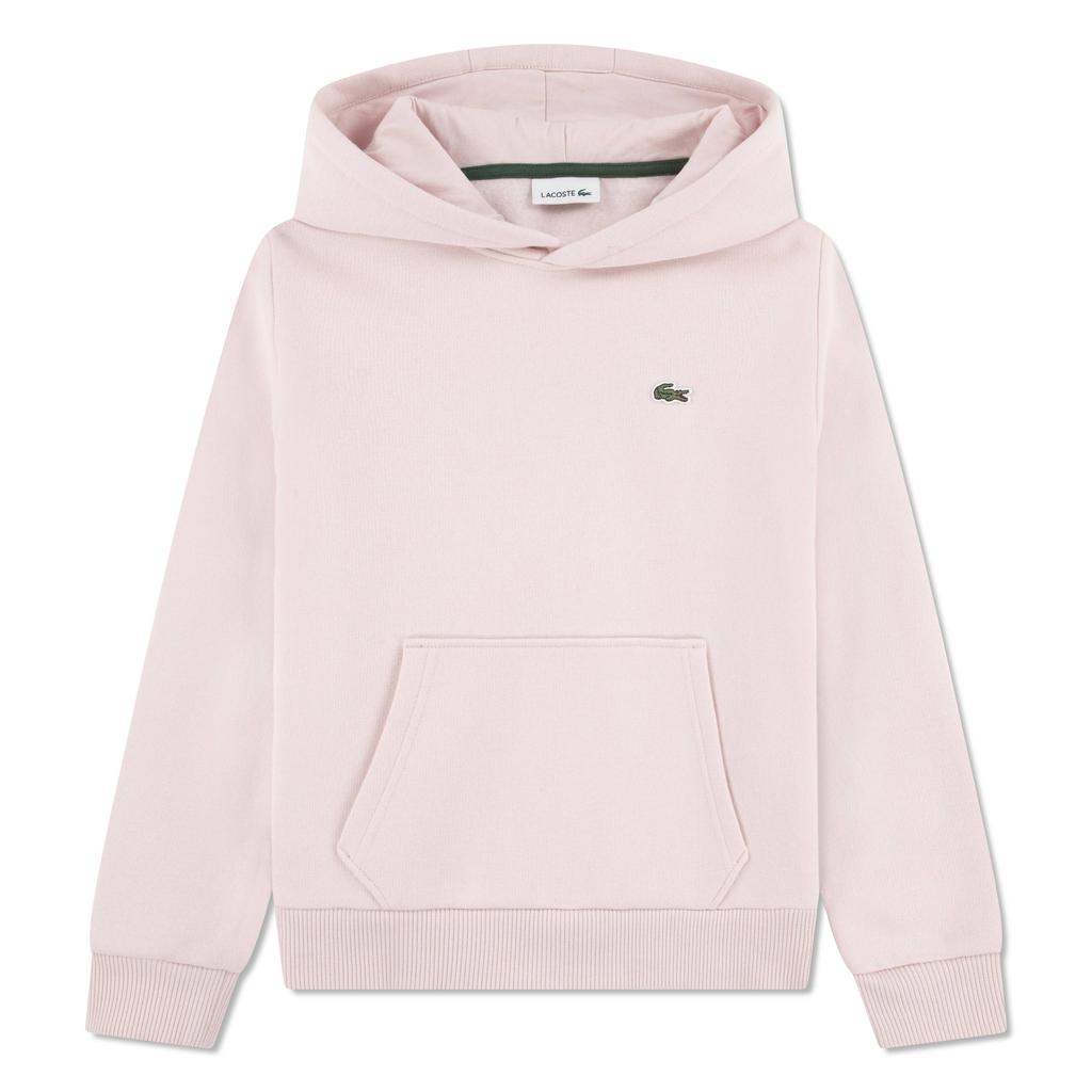 Lichtroze jongens Lacoste hoodie van katoen met effen, lange mouwen en capuchon