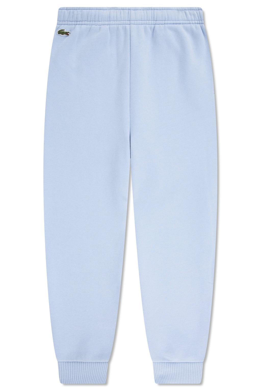 Lichtblauwe jongens Lacoste casual broek van sweat materiaal met elastische tailleband met koord en effen