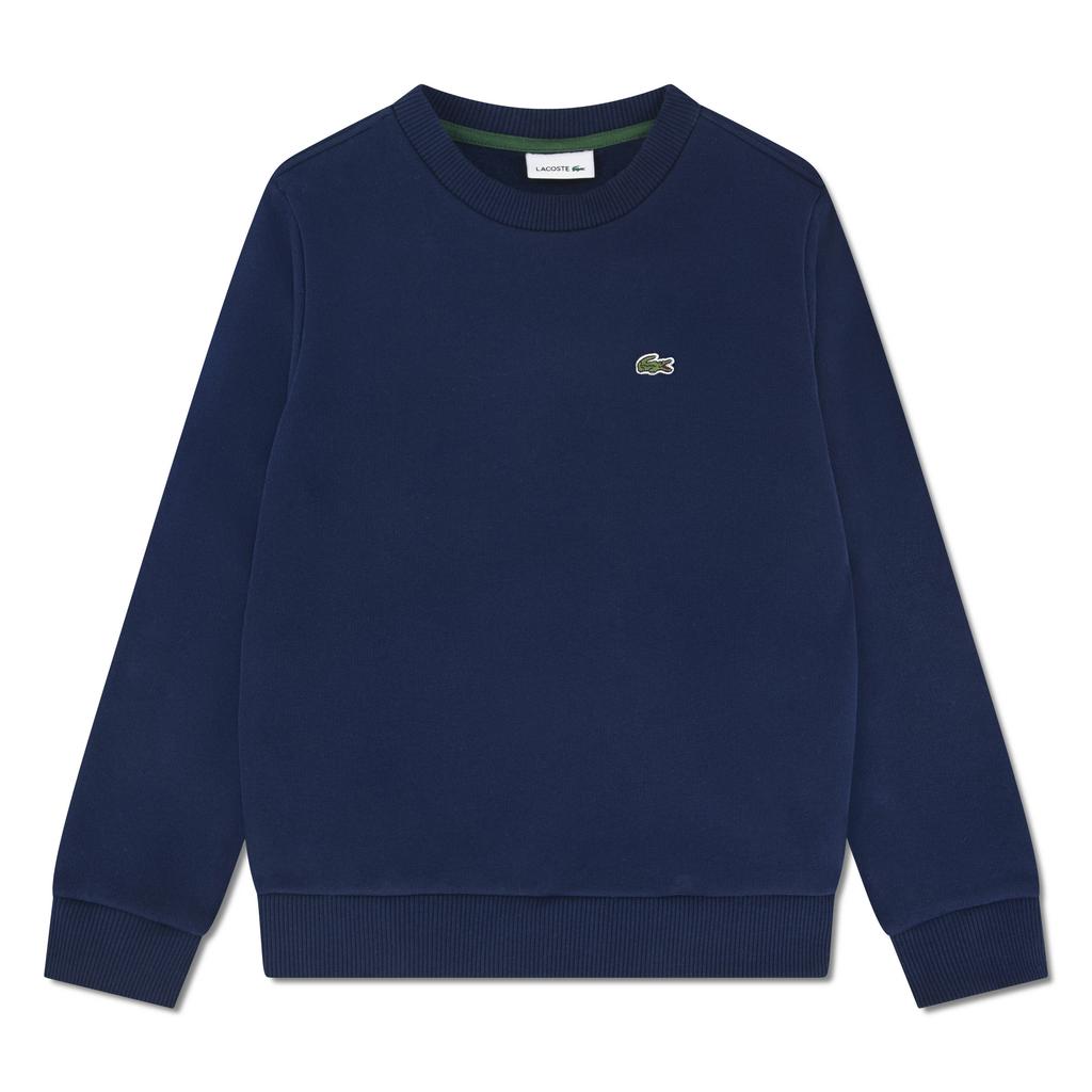 Donkerblauwe jongens Lacoste sweater met effen, lange mouwen en ronde hals
