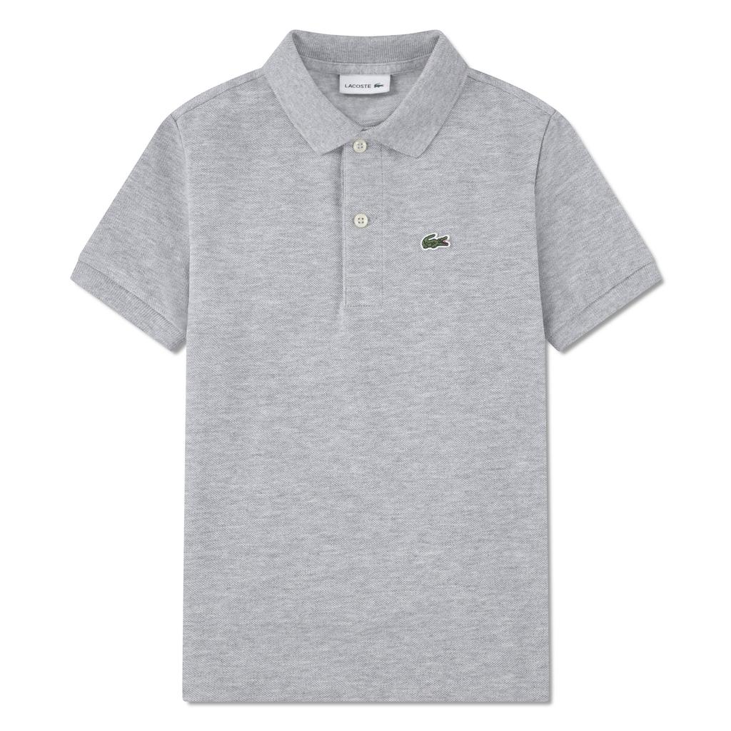 Grijze jongens Lacoste pique polo van katoen met effen, korte mouwen en knoopsluiting
