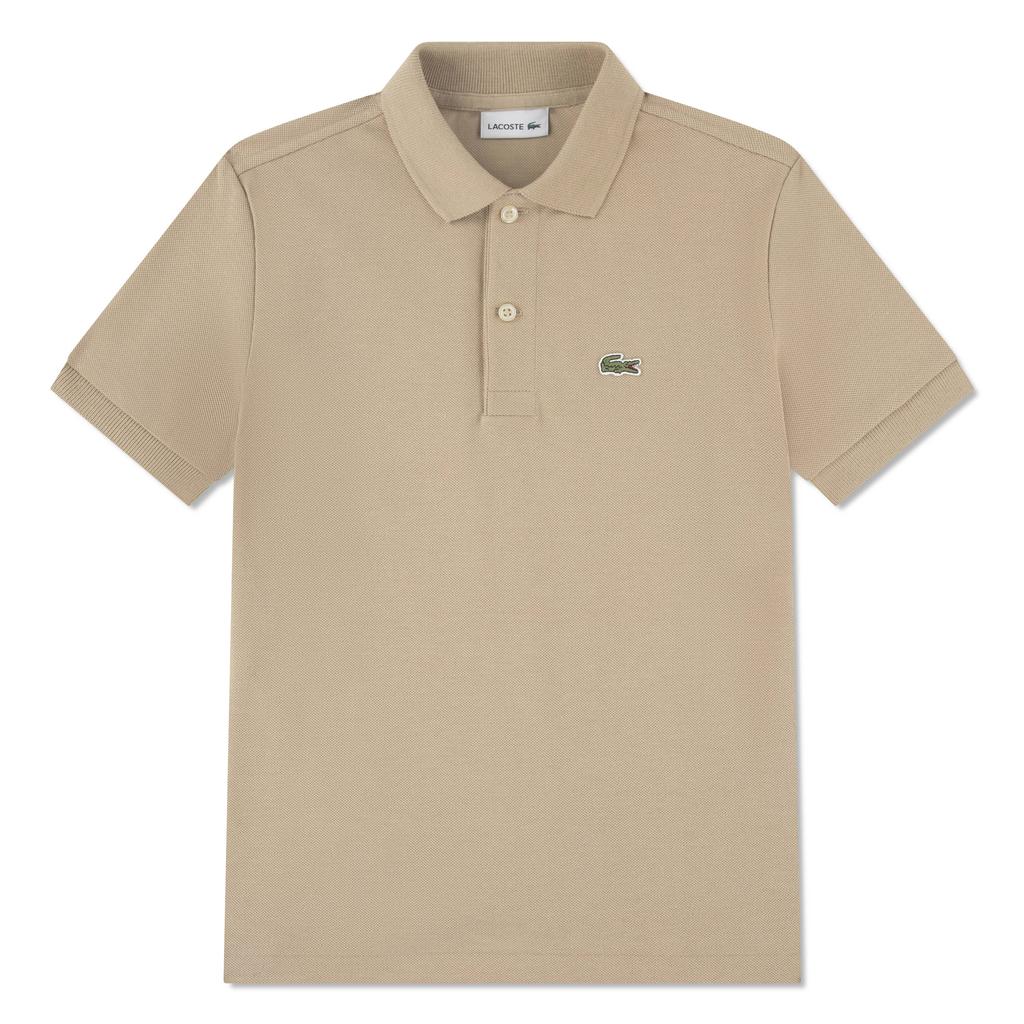 Zandkleurige jongens Lacoste pique polo van katoen met effen, korte mouwen en knoopsluiting