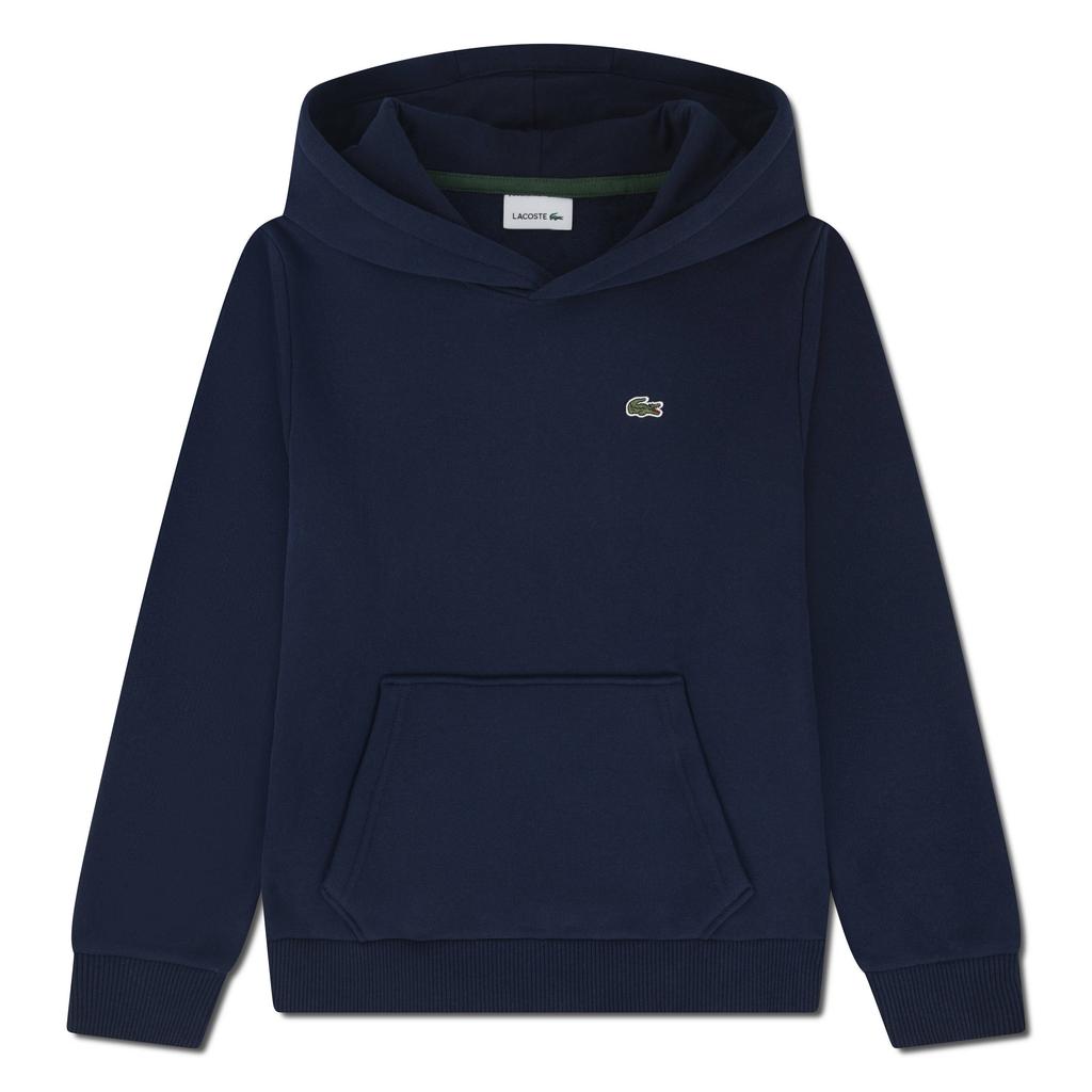 Donkerblauwe jongens Lacoste hoodie van sweat materiaal met effen, lange mouwen en capuchon