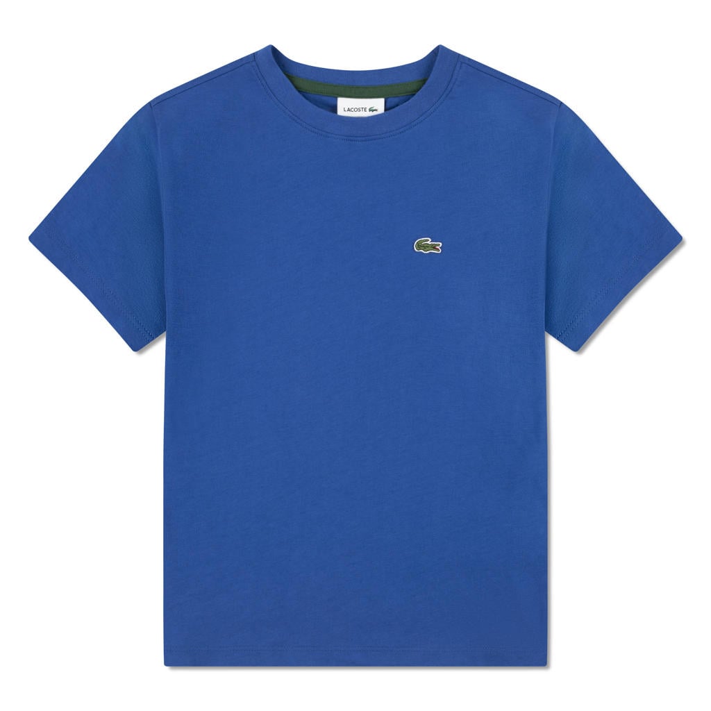 Blauwe jongens Lacoste T-shirt van katoen met effen, korte mouwen en ronde hals