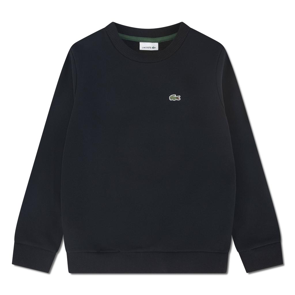 Zwarte jongens Lacoste sweater met effen, lange mouwen en ronde hals