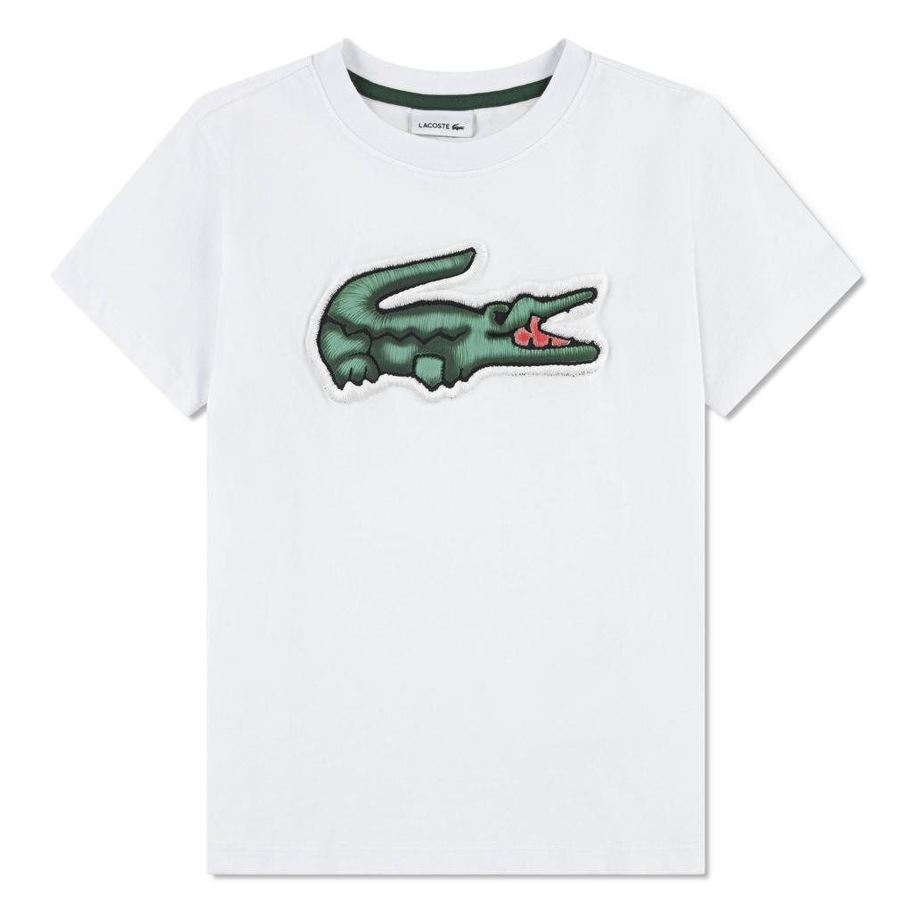 Witte jongens Lacoste T-shirt van katoen met logo dessin, korte mouwen en ronde hals