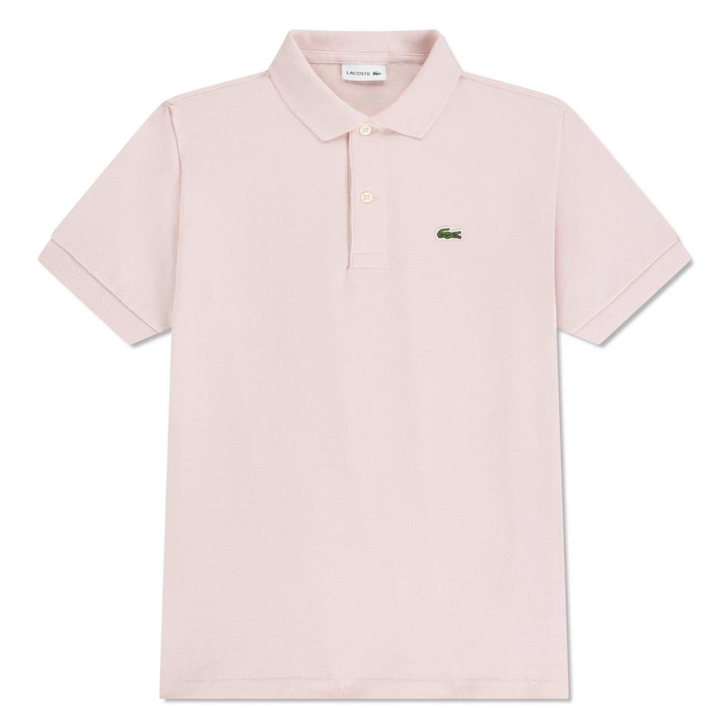 Lichtroze jongens Lacoste pique polo van katoen met effen, korte mouwen en knoopsluiting