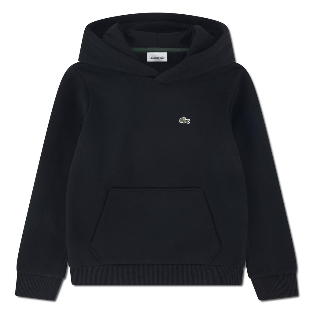 Zwarte jongens Lacoste hoodie van sweat materiaal met effen, lange mouwen en capuchon