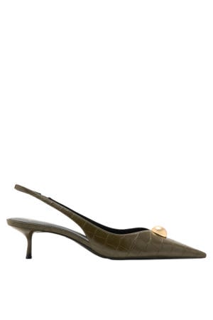 slingback pumps met crocoprint kaki