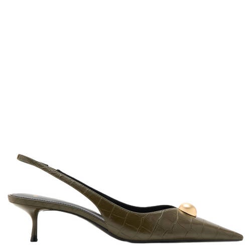 Mango slingback pumps met crocoprint kaki afbeelding