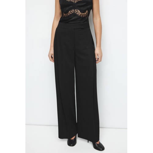 Mango regular waist broek zwart afbeelding