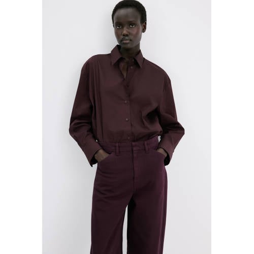 Mango high waist wide leg jeans donkerrood afbeelding