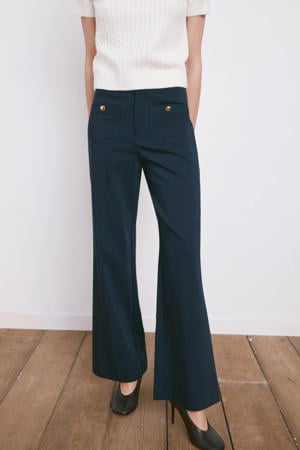 wide leg regular waist broek marineblauw