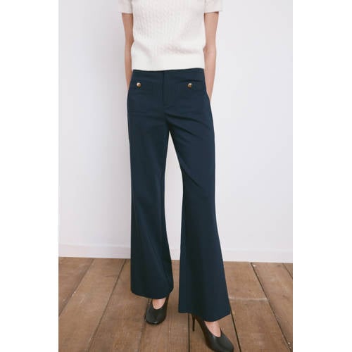 Mango wide leg regular waist broek marineblauw afbeelding