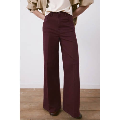 Mango high waist flared jeans donkerrood afbeelding