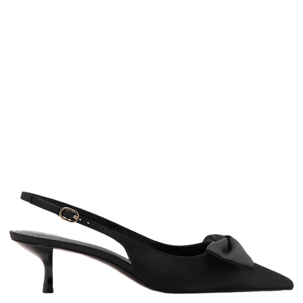 Zwarte dames Mango satijnen slingback pumps van 94% polyester/6% zink met gesp
