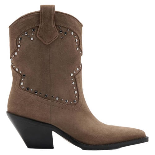 Mango suède cowboylaarzen met studs lichtbruin afbeelding