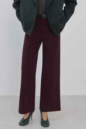 denim wide leg high waist broek donkerrood