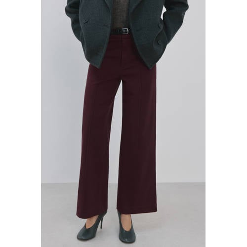 Mango denim wide leg high waist broek donkerrood afbeelding