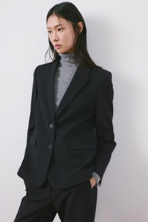 regular blazer met krijtstreep donkerblauw