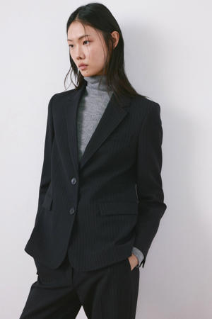 regular blazer met krijtstreep donkerblauw
