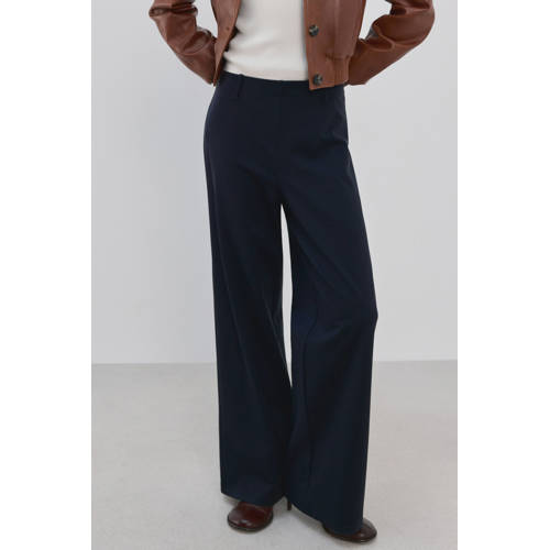 Mango straight high waist casual broek marineblauw afbeelding