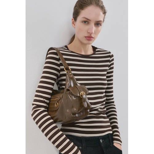 Mango gestreepte T-shirt donkerbruin afbeelding