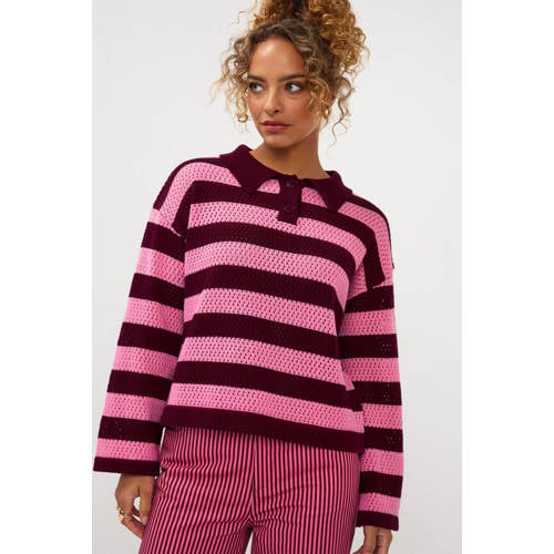 Ydence gestreepte pullover roze gehaakt afbeelding