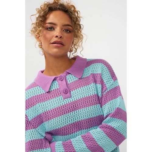 Ydence gestreepte pullover lila gehaakt afbeelding