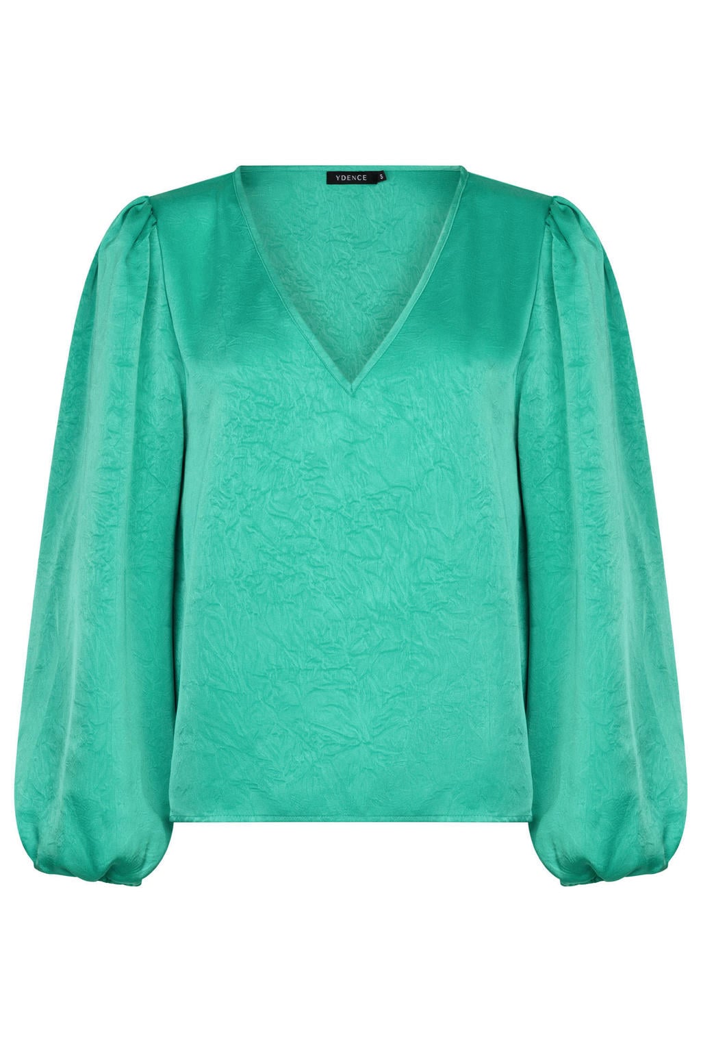 Groene dames Ydence blousetop van polyester met effen, lange mouwen, V-hals en plooien