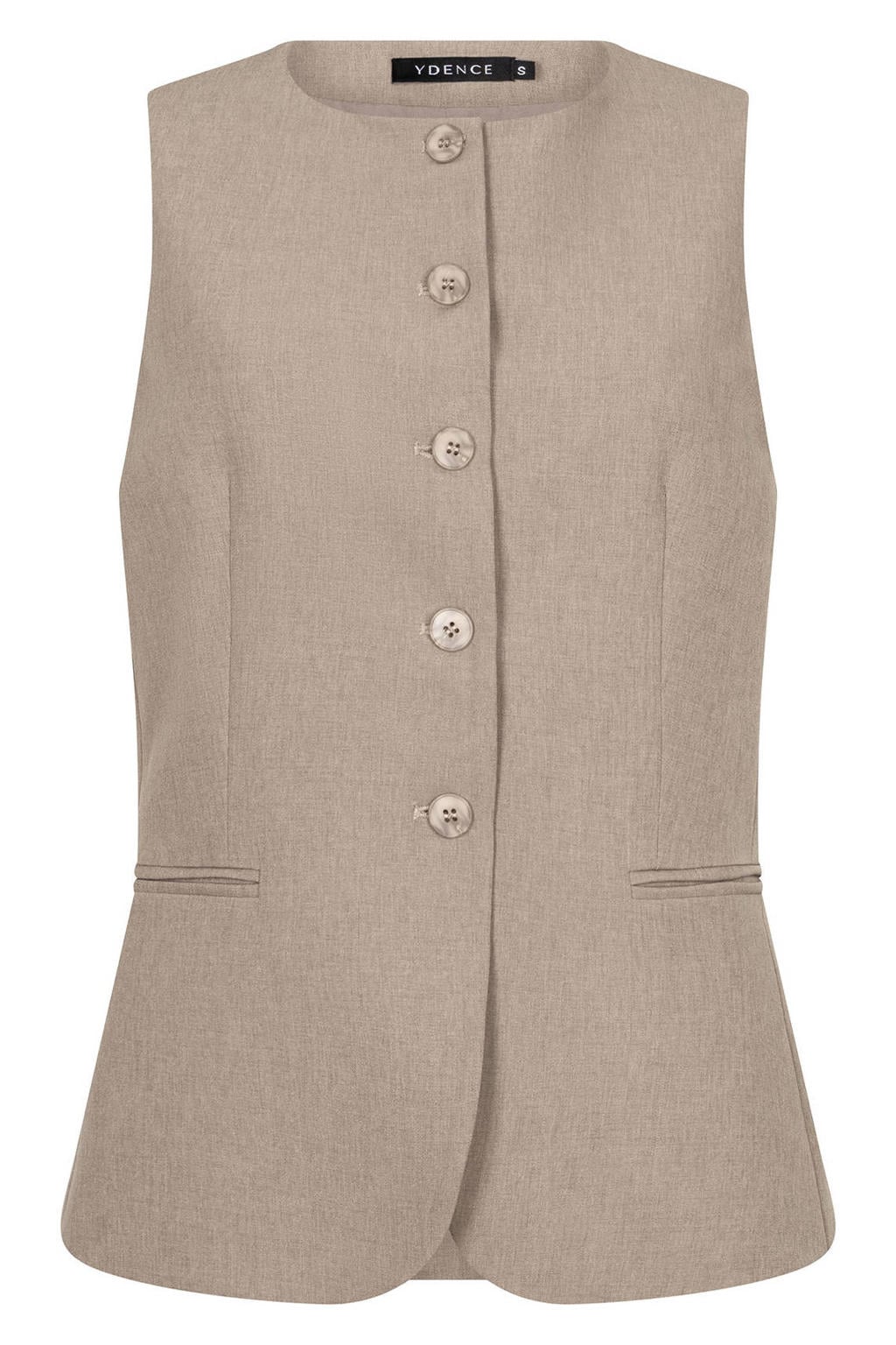 Beige dames Ydence gilet van polyester met effen, ronde hals en knoopsluiting