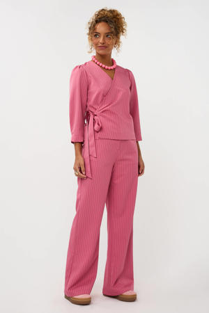straight regular tall waist gestreepte pantalon roze