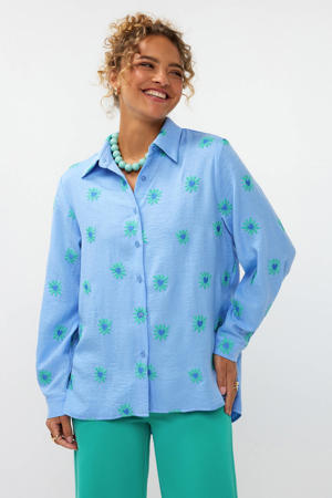 gebloemde blouse blauw