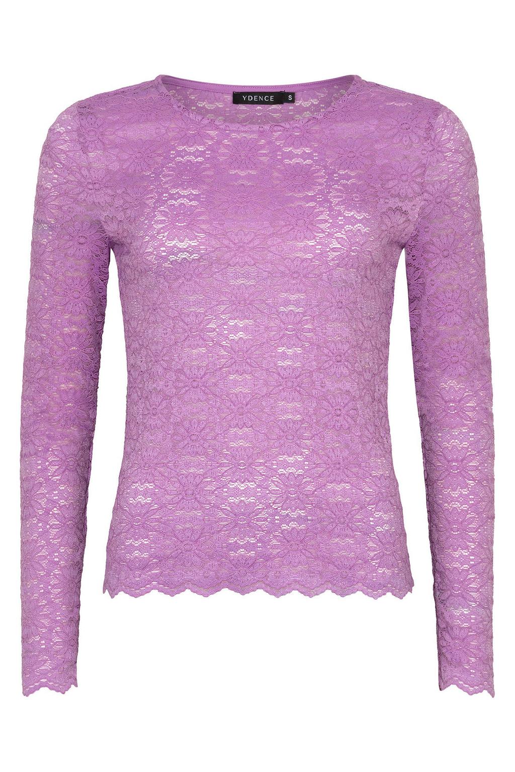 Lilakleurige dames Ydence gebloemde top van nylon met lange mouwen, ronde hals en semi-transparante details