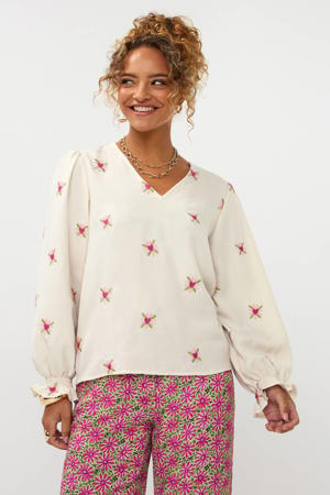 gebloemde blousetop ecru