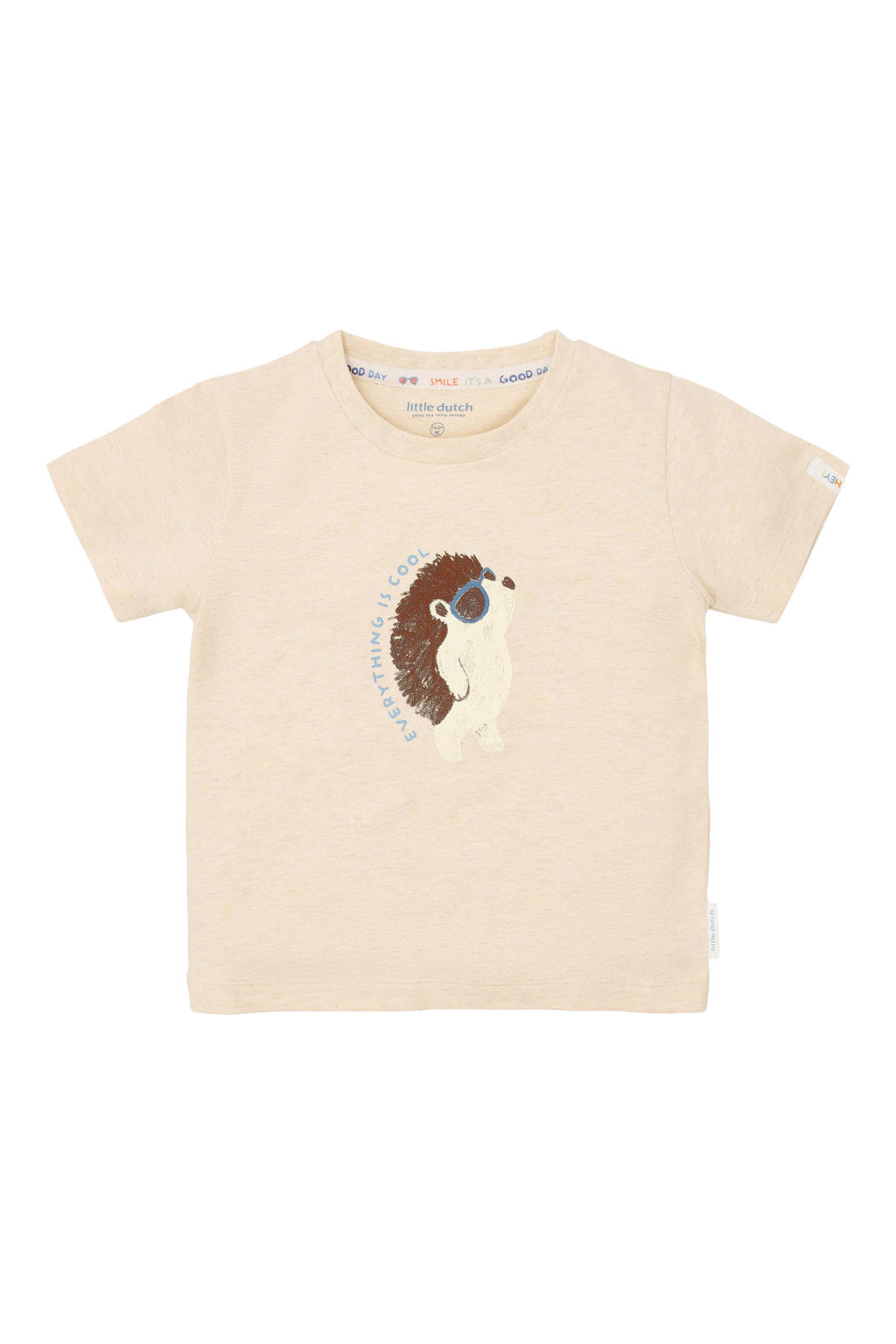 Ecru jongens Little Dutch T-shirt van stretchkatoen met printopdruk, korte mouwen en ronde hals