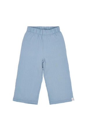 wide leg regular waist casual broek blauw met textuur