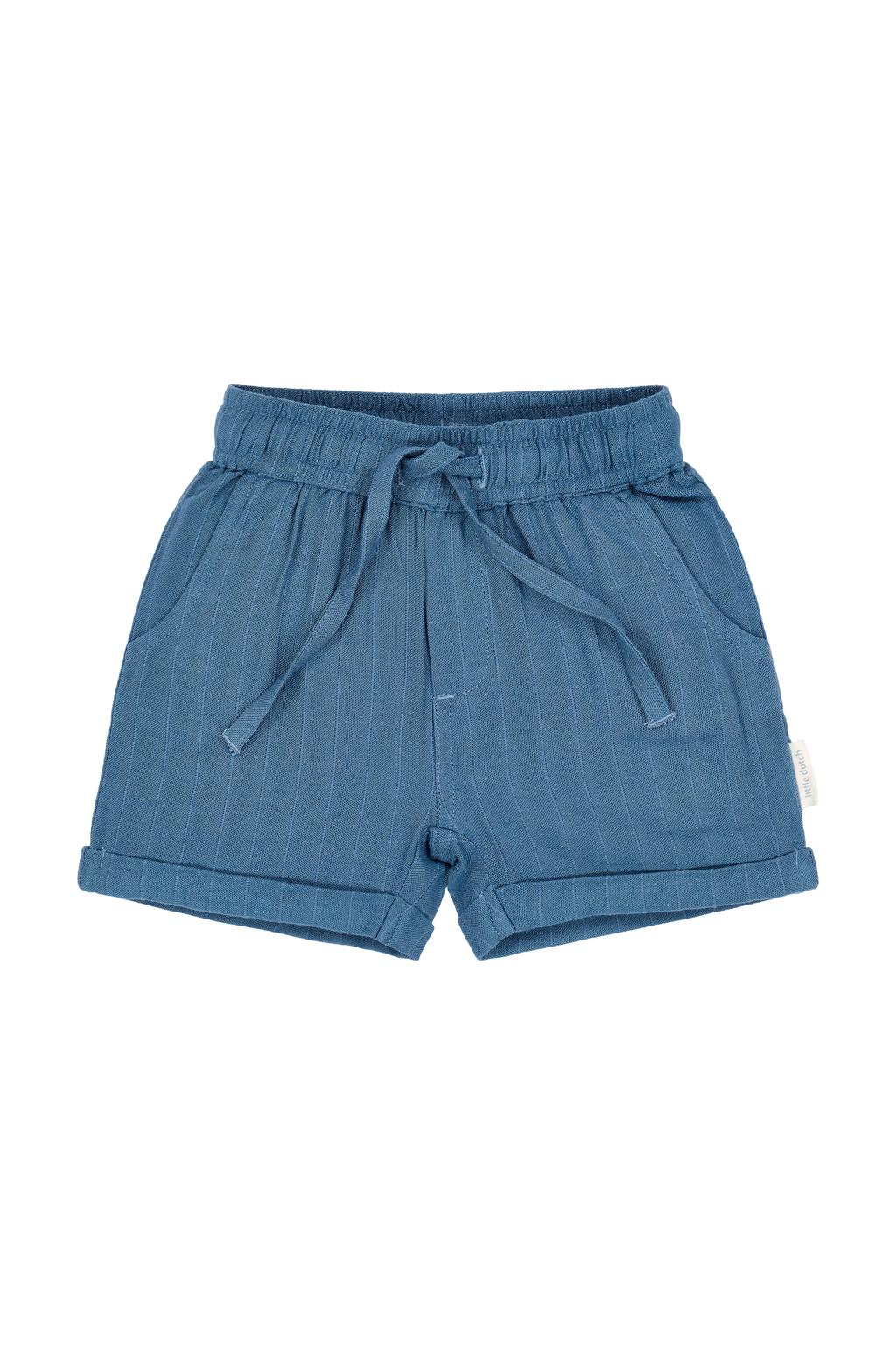 Blauwe jongens Little Dutch casual short van viscose met elastische tailleband met koord en effen
