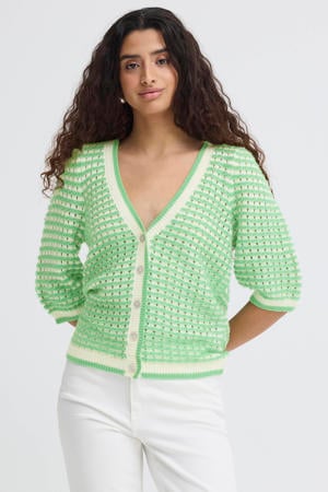 gestreepte gebreid vest groen