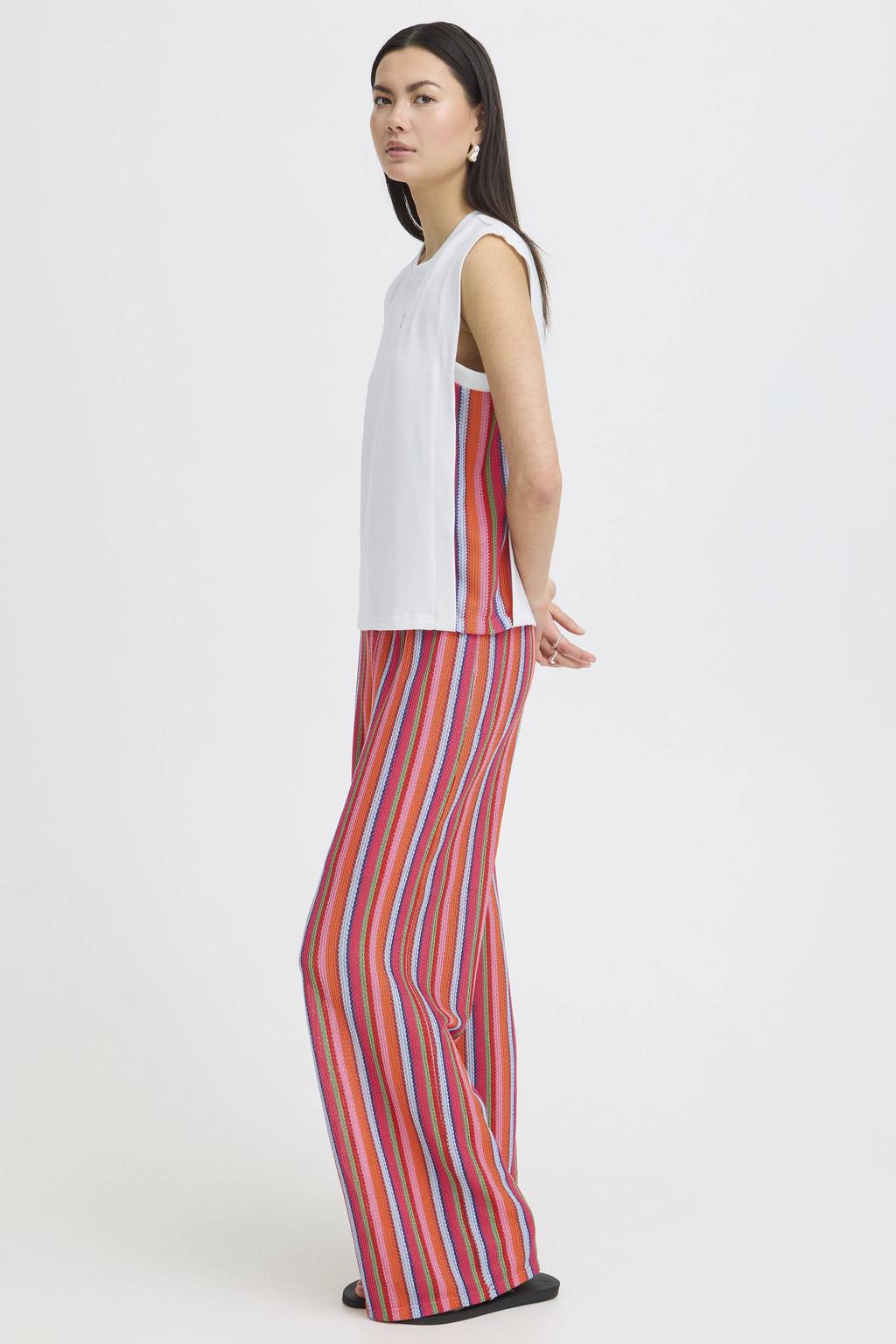 Witte dames ICHI mouwloze top van polyester met effen en ronde hals
