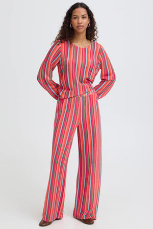 wide leg high waist gestreepte broek oranje