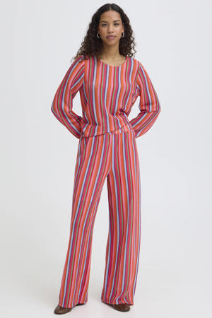 wide leg high waist gestreepte broek oranje