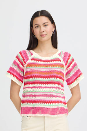 gestreepte top roze gehaakt