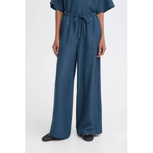 ICHI straight high waist casual broek blauw afbeelding