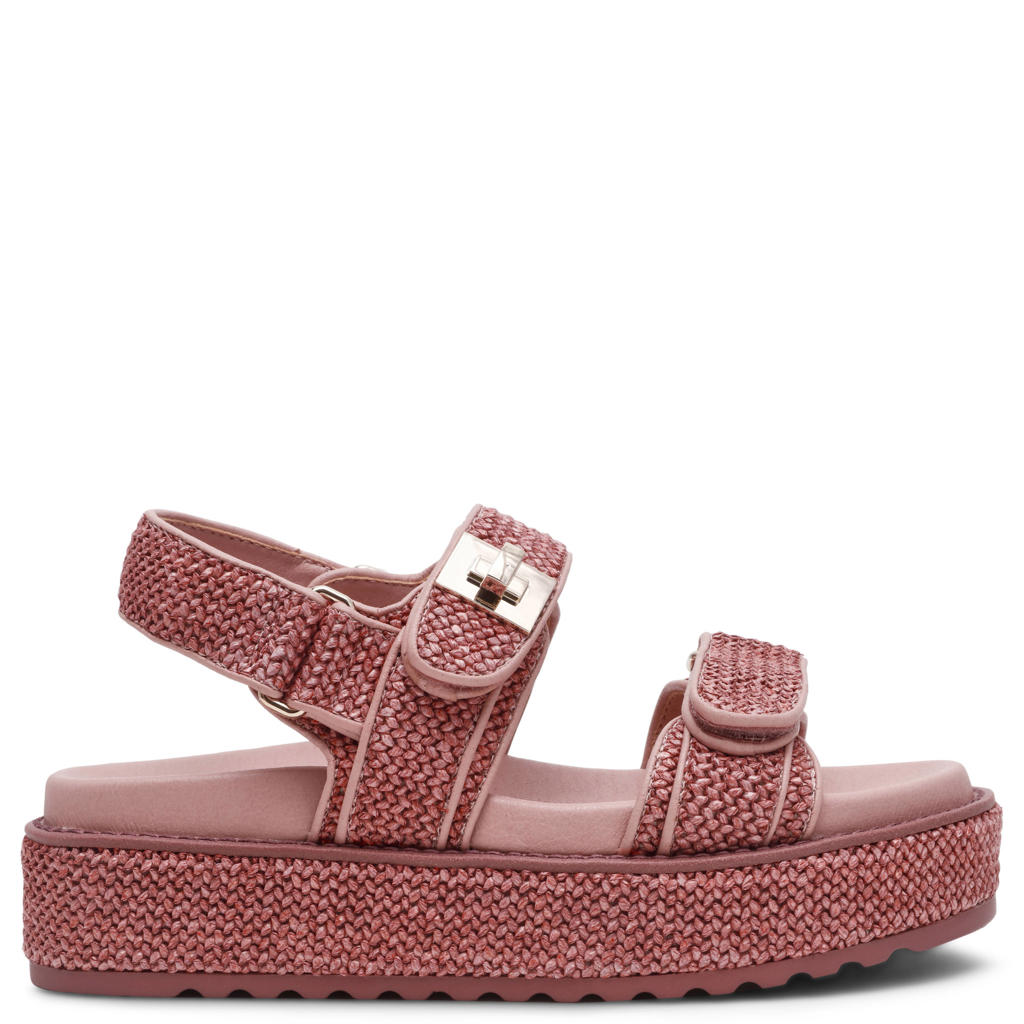 Oudroze en bruinroze dames Steve Madden Bigmona sandalen donkerroze van raffia met klittenband