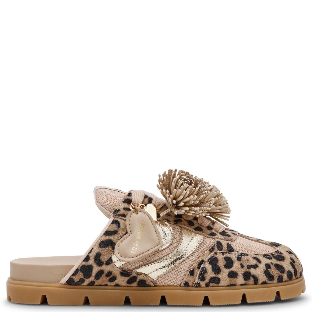 Beige en zwarte dames Steve Madden Bespoke suède clogs met panterprint