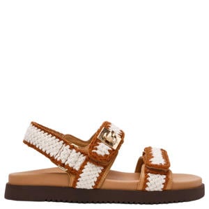 Mona- M leren sandalen ecru/bruin
